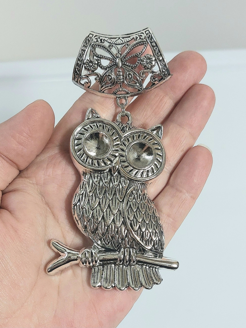 Silver Tone Owl Charm Pendant scarf slide bag charm - Womens Jewelry